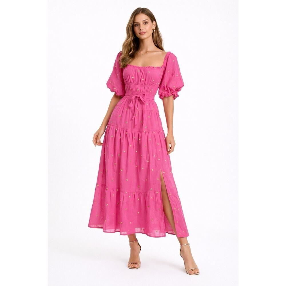 NWT Love The Label Pink Cotton Maxi Dress Small Lined Boho Romantic